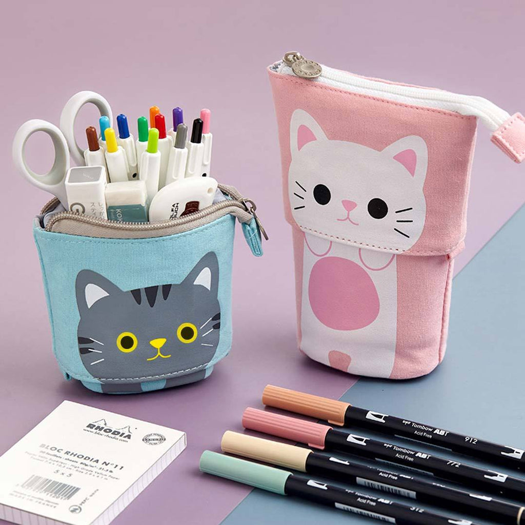 Pens being organized inside of Cute Cat Sliding Pencil Cases. Made by PushCases
