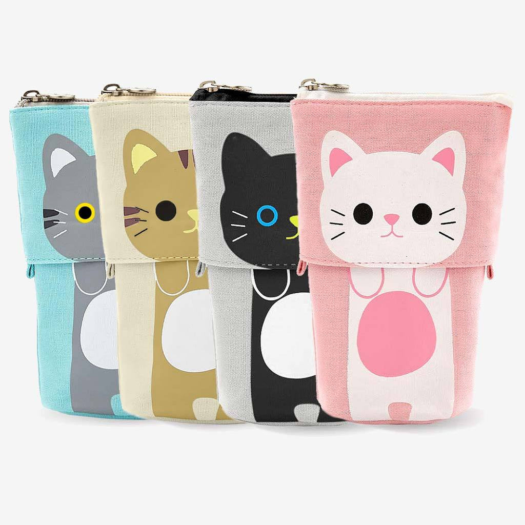 Cute Cat Sliding Pencil Case 4 pack set, made by PushCases