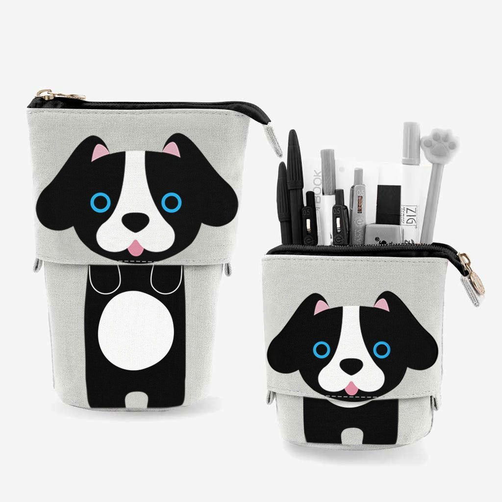 Cute Puppy Dog Sliding Pencil Case, black color, made by PushCases